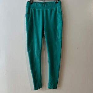 Pop Fit Leggings Stretches to Fit My Body Green Teal Pockets Size L